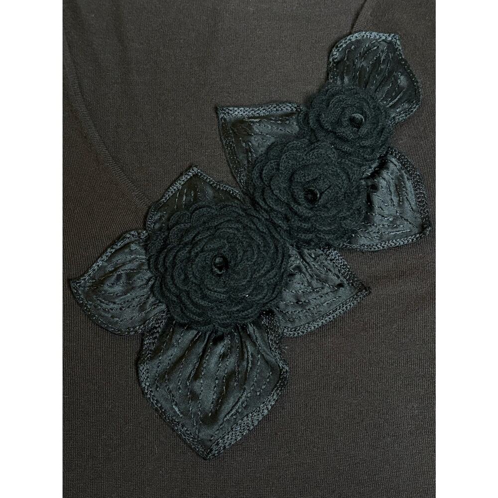 Naeem Khan NWT Brown Cashmere V-Neck Sweater Black Floral Applique XL - Picture 4 of 11